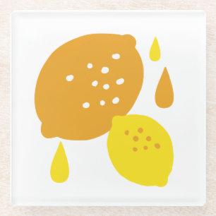 Navy Blue Lemon Art – Verfrissend Citrus Design Glazen Onderzetter