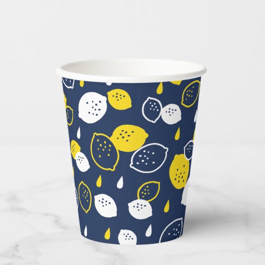 Navy Blue Lemon Art – Verfrissend Citrus Design Papieren Bekers (Voorkant)