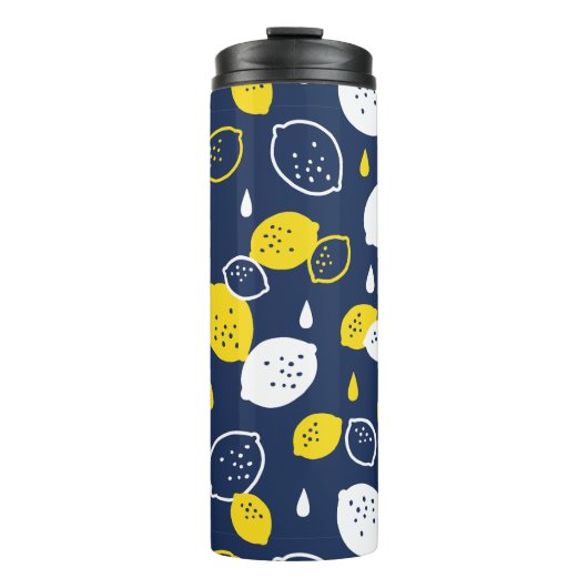 Navy Blue Lemon Art – Verfrissend Citrus Design Thermosbeker (Voorkant)