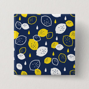 Navy Blue Lemon Art – Verfrissend Citrus Design Vierkante Button 5,1 Cm