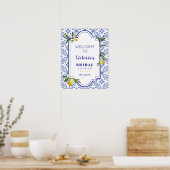 Navy Blue & Lemon bruiloftsfeest welkom Poster (Keuken)