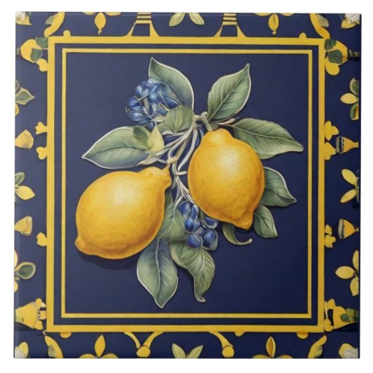 Navy Blue Lemons & Black Olives Mediterranean Tegeltje (Voorkant)