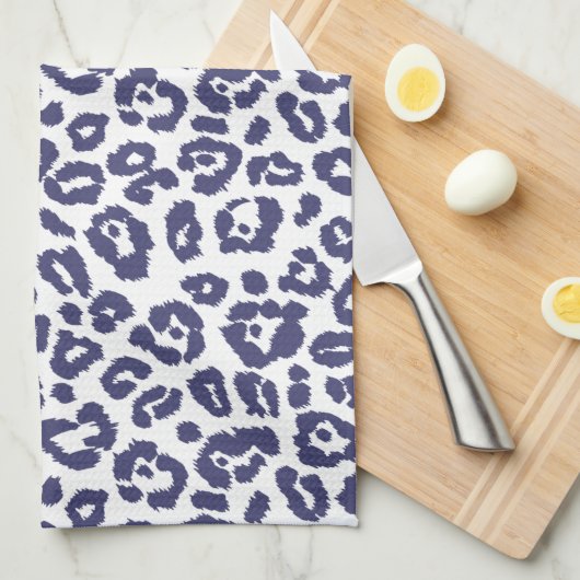 Navy Blue Leopard Pattern Theedoek (Quarter Fold)