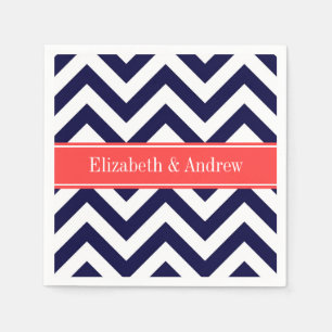 Navy Blue Lg Chevron Coral Red Name Monogram Servetten