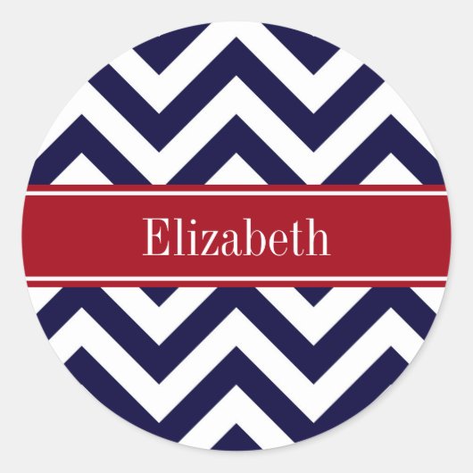 Navy Blue Lg Chevron Cranberry Name Monogram Ronde Sticker (Voorkant)