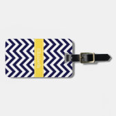 Navy Blue Lg Chevron Pineapple Naam Monogram Bagagelabel (Voorkant horizontaal)