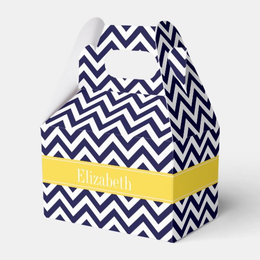 Navy Blue Lg Chevron Pineapple Naam Monogram Bedankdoosjes (Voorkant Zijde)