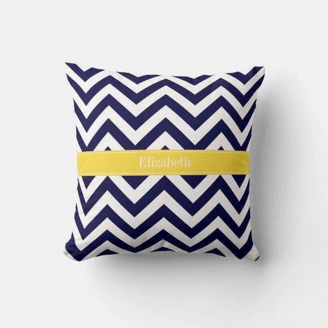 Navy Blue Lg Chevron Pineapple Naam Monogram Kussen (Voorkant)