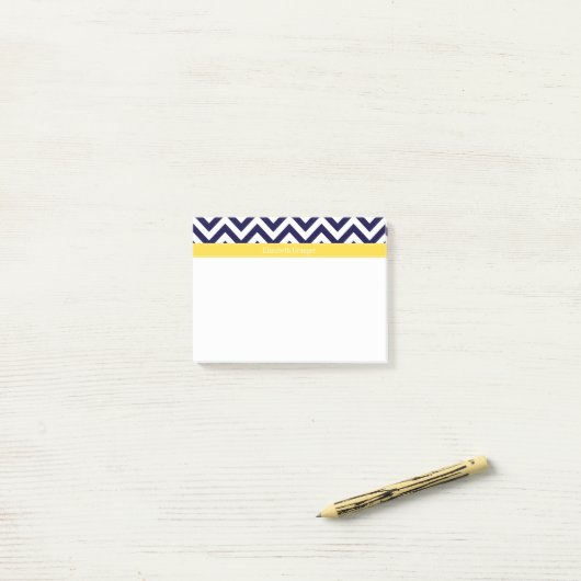 Navy Blue Lg Chevron Pineapple Naam Monogram Post-it® Notes (Op bureau)