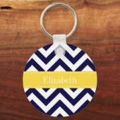 Navy Blue Lg Chevron Pineapple Naam Monogram Sleutelhanger (Voorkant)
