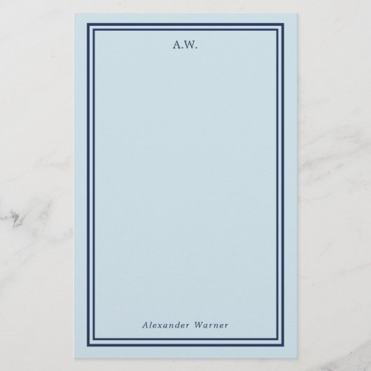 Navy Blue Light Blue Monogramed Stationery Briefpapier (Voorkant)