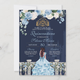 Navy Blue Light Blue Rozen Princess Quinceañera Kaart