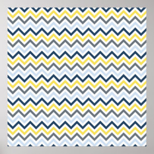 Navy Blue, Light Blue, Yellow, and Gray Chevron Poster