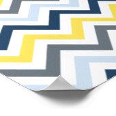 Navy Blue, Light Blue, Yellow en Grey Chevron Poster (Hoek)