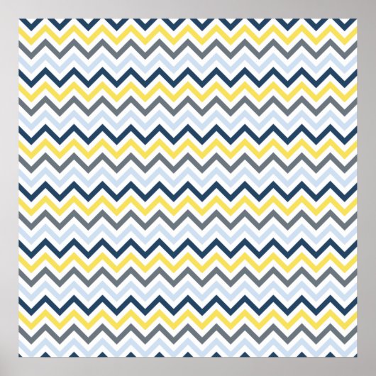 Navy Blue, Light Blue, Yellow en Grey Chevron Poster (Voorkant)