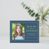 Navy Blue Lime Green Afstuderen Save the Date Aankondigingskaart (Staand voorkant)