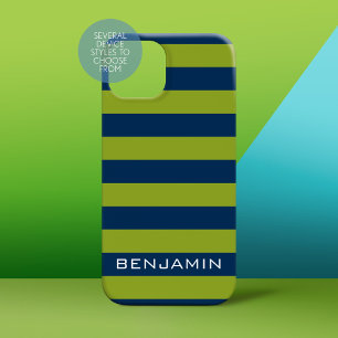 Navy Blue Lime Green Rugby Stripes Custom Name