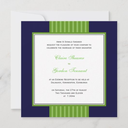 Navy Blue & Lime Green Wedding Invitation Kaart (Voorkant)