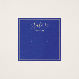 Navy Blue Linen Signature Stud Earring Display Vierkante Visitekaartjes