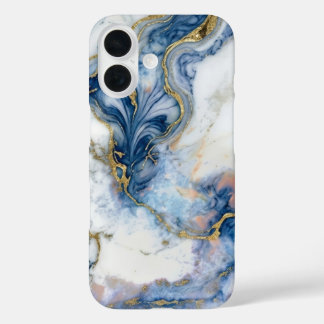 Navy Blue & Liquid Gold Marble Case | iPhone 16