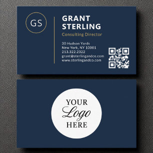Navy Blue Logo Minimalist Professionele QR-code Visitekaartje