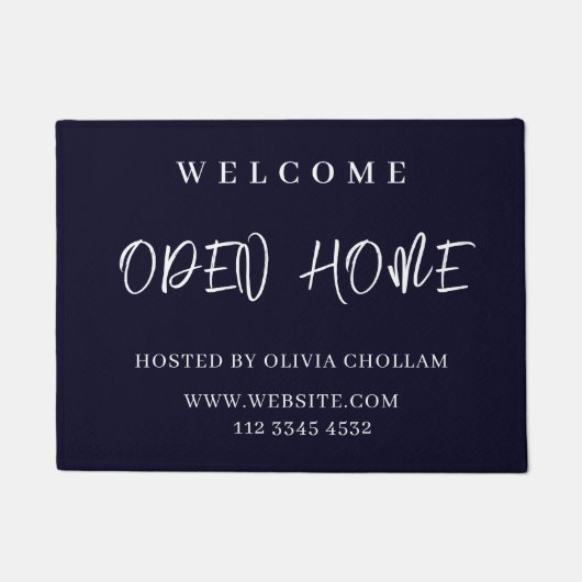 Navy Blue Logo | Open Huis makelaar welkomstbord Deurmat (Voorkant)