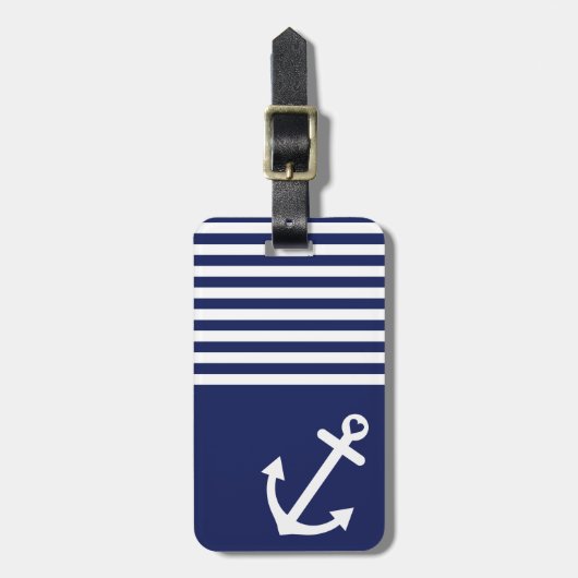 Navy Blue Love Anchor Nautical Bagagelabel (Voorkant verticaal)