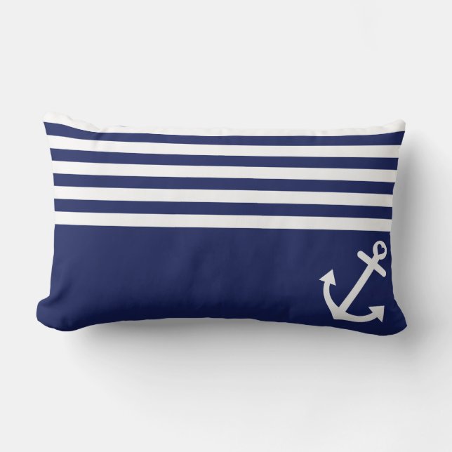 Navy Blue Love Anchor Nautical Kussen (Voorkant)