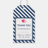 Navy Blue Love Stripes Pattern Wedding Gift Label Cadeaulabel (Voorkant)