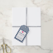 Navy Blue Love Stripes Pattern Wedding Gift Label Cadeaulabel (Met Touw)