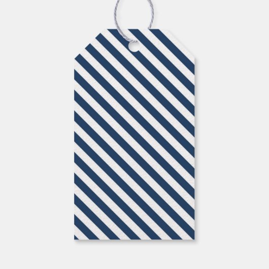 Navy Blue Love Stripes Pattern Wedding Gift Label Cadeaulabel (Achterkant)