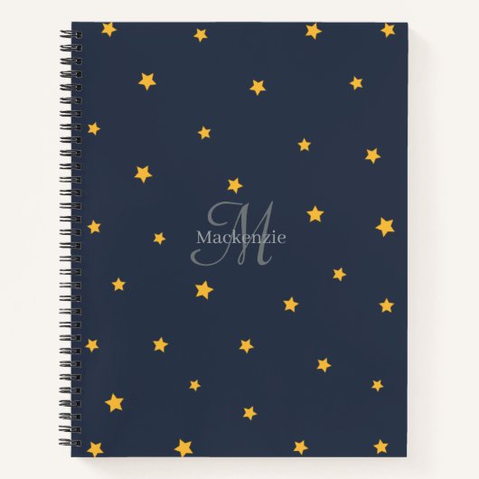 Navy Blue Lucky Stars Monogram Spiral Notitieboek (Voorkant)