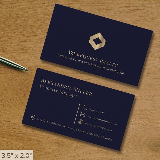 Navy Blue Luxury Logo Visitekaartje