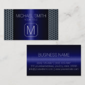 Navy Blue Luxury Stainless Metal Monogram Visitekaartje (Voorkant / Achterkant)