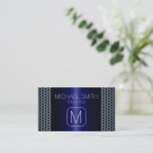Navy Blue Luxury Stainless Metal Monogram Visitekaartje (Staand voorkant)