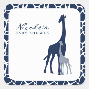 Navy Blue Mam en Baby Giraffe Vierkante Sticker