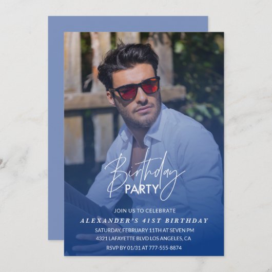 Navy blue Mannen Foto 41e verjaardagsfeest Kaart (Voorkant / Achterkant)