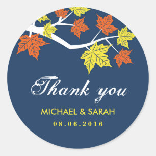 Navy Blue Maple Leaves Wedding Bedankt Sticker