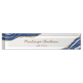 Navy Blue Marble Agate Gold Glitter Professional Naambordje (Voorkant)