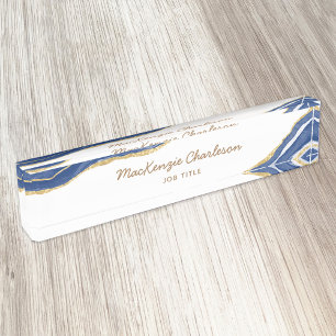 Navy Blue Marble Agate Gold Glitter Professional Naambordje