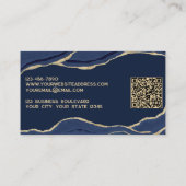 Navy Blue Marble Agate Gold Glitter QR Code Busine Visitekaartje (Achterkant)