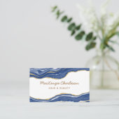 Navy Blue Marble Agate Gold Glitter QR Code Visitekaartje (Staand voorkant)