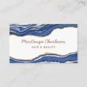 Navy Blue Marble Agate Gold Glitter QR Code Visitekaartje (Voorkant)