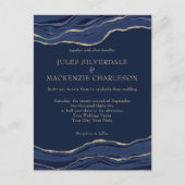 Navy Blue Marble Agate Gold Glitter Wedding Invite Briefkaart (Voorkant)