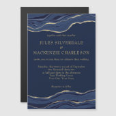 Navy Blue Marble Agate Gold Glitter Wedding Magnetische Uitnodiging (Voorkant / Achterkant)