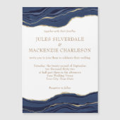 Navy Blue Marble Agate Gold Glitter Wedding Magnetische Uitnodiging (Voorkant)