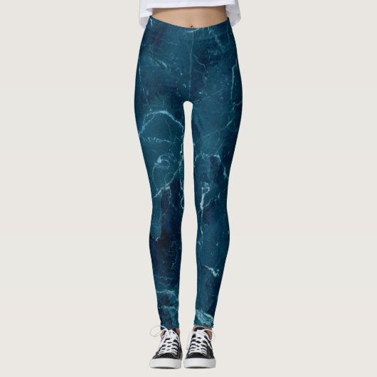 Navy Blue Marble Texture Leggings (Voorkant)
