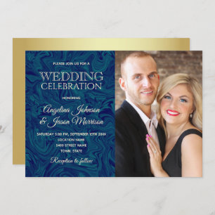 Navy Blue Marble Wedding Kaart