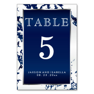Navy Blue Marble, White & Silver - Table Kaart