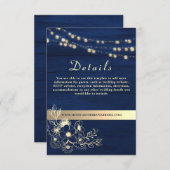 Navy Blue Mariage Détails Site Internet Carte de b (Devant / Derrière)